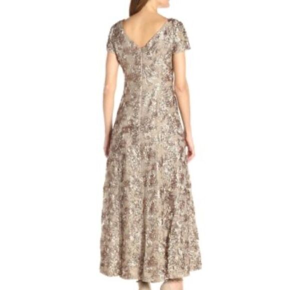 Alex Evenings Champagne Rosette A Line Dress Sz 10 - Picture 1 of 8